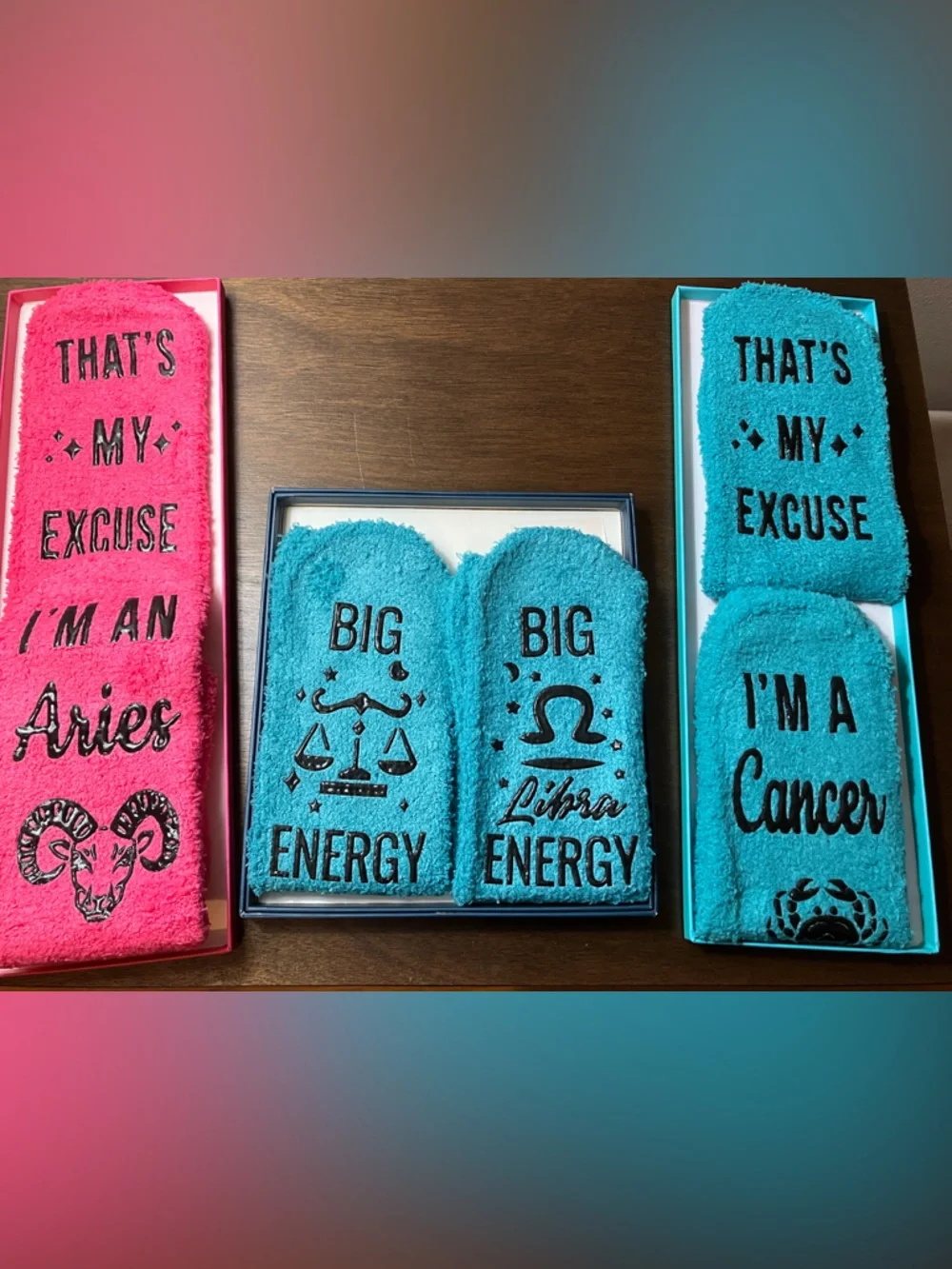 Astrology Zodiac Novelty Socks - Pink & Teal